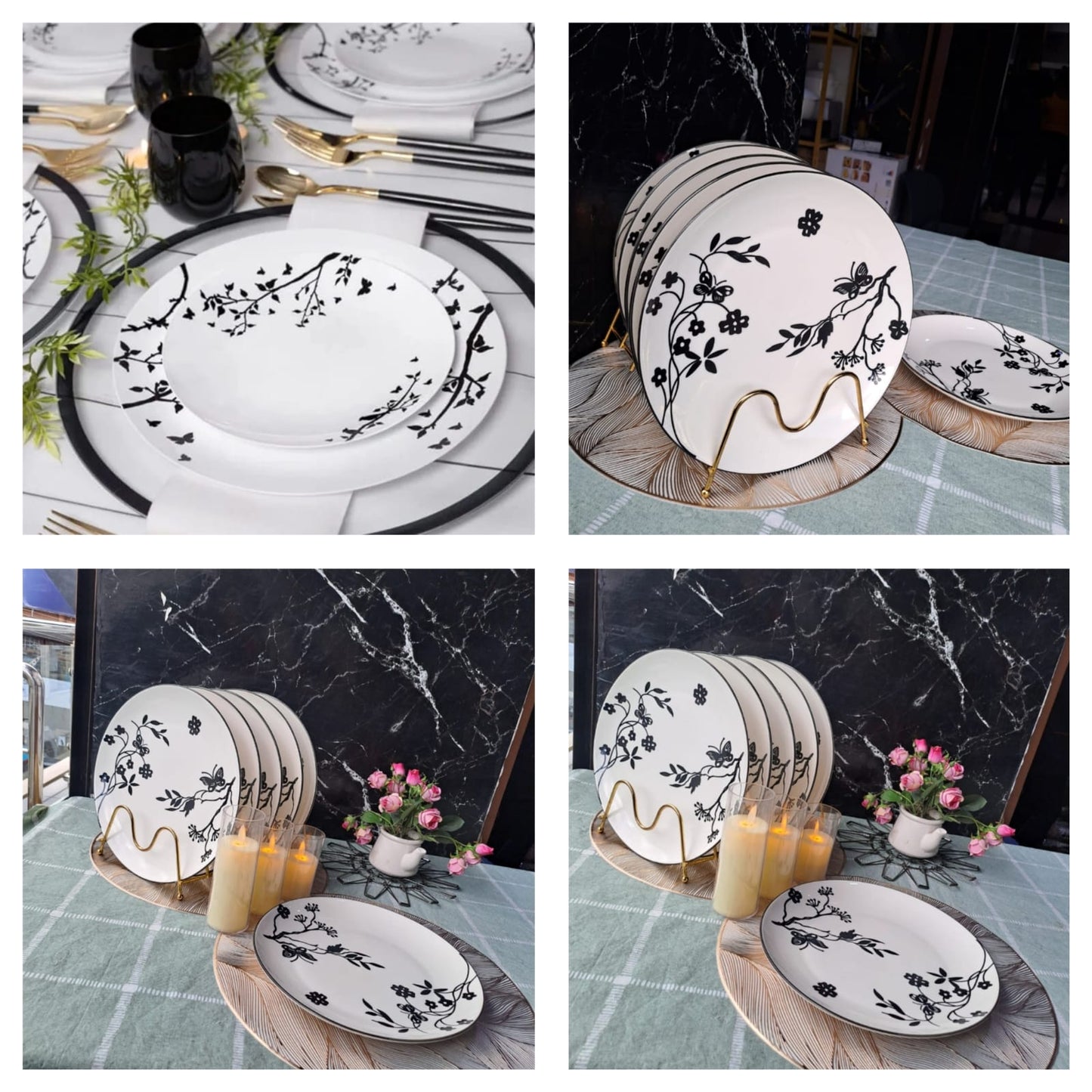 10 .5" Black &White vibes dinner plate