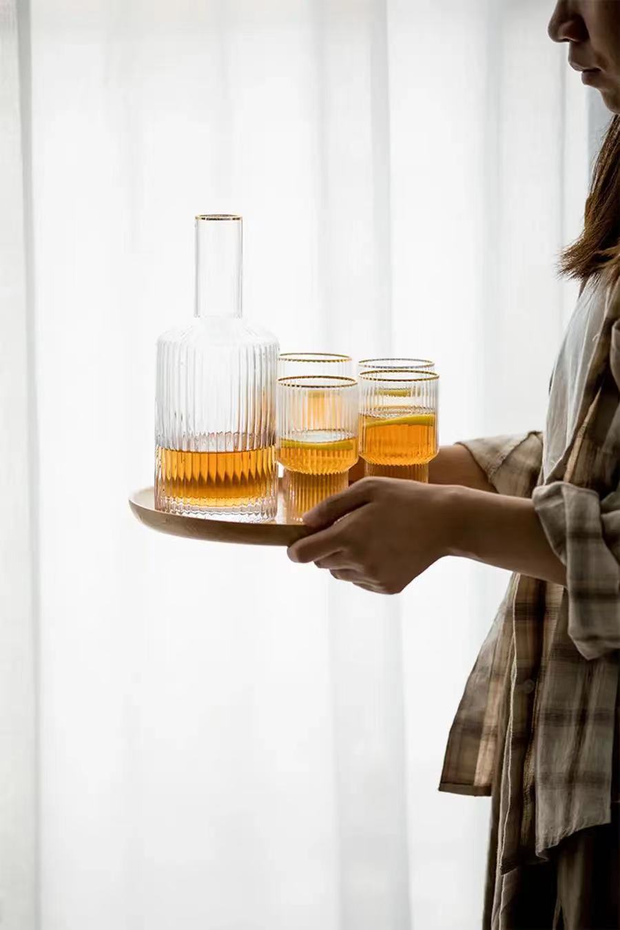 Elegant Vertical stripped Highball ripped Glass cup set set of 5pcs