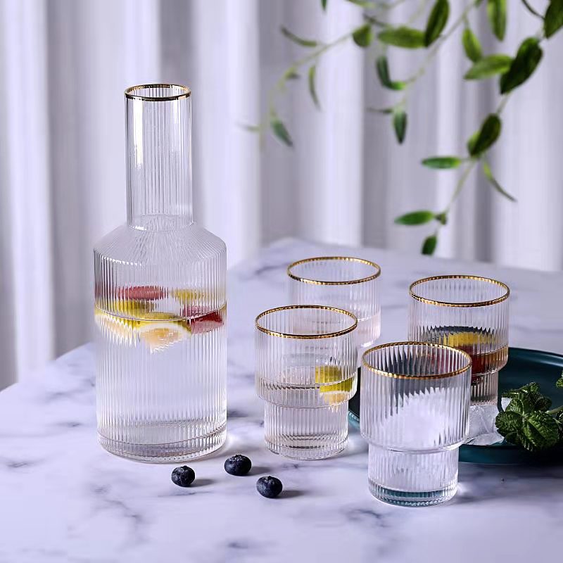 Elegant Vertical stripped Highball ripped Glass cup set set of 5pcs