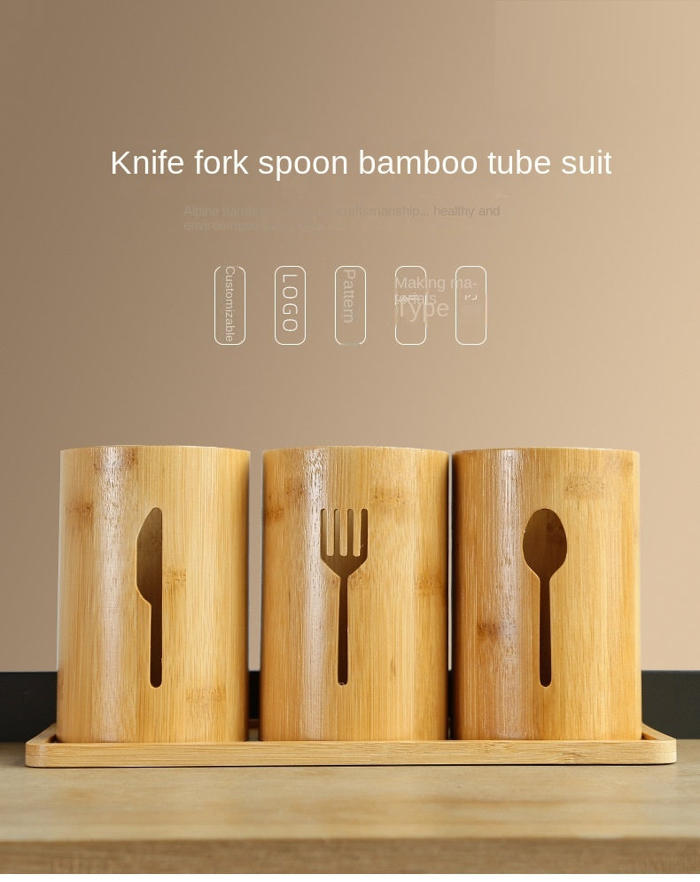 Eco-friendly 4in 1 bamboo cutlery holder inclusive of a bamboo base