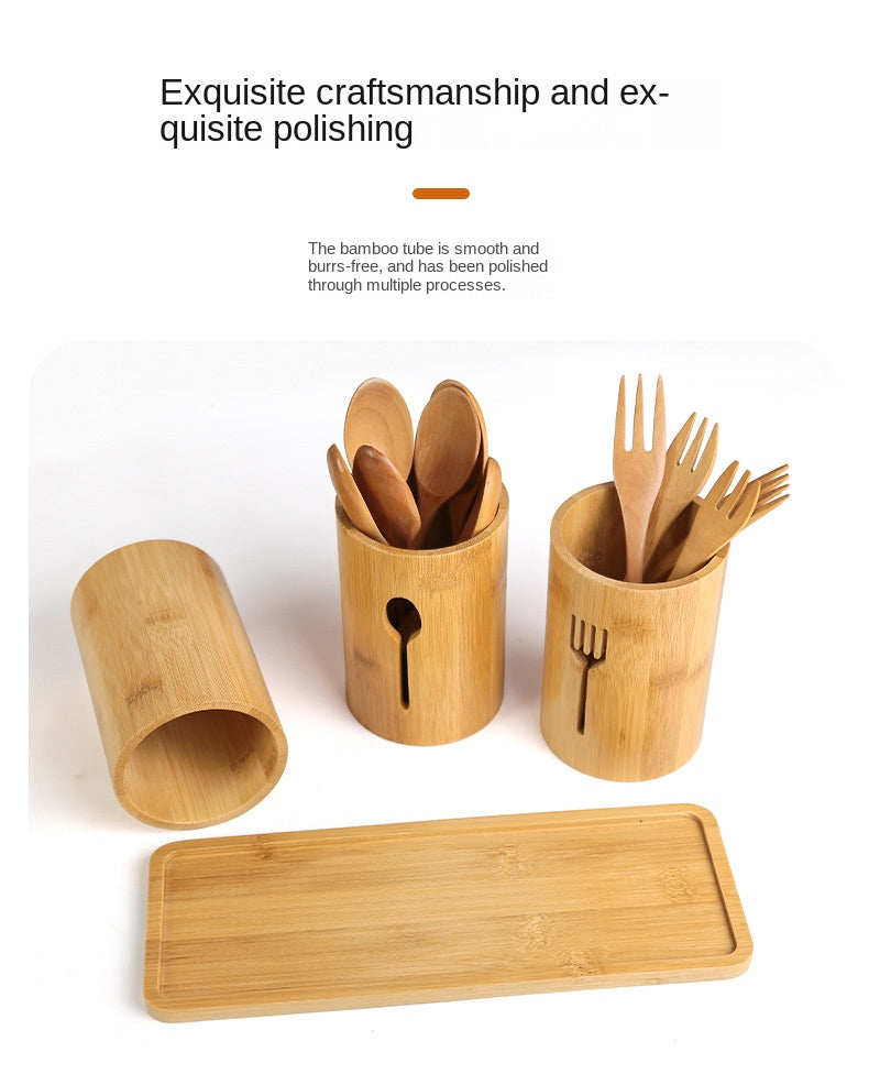 Eco-friendly 4in 1 bamboo cutlery holder inclusive of a bamboo base