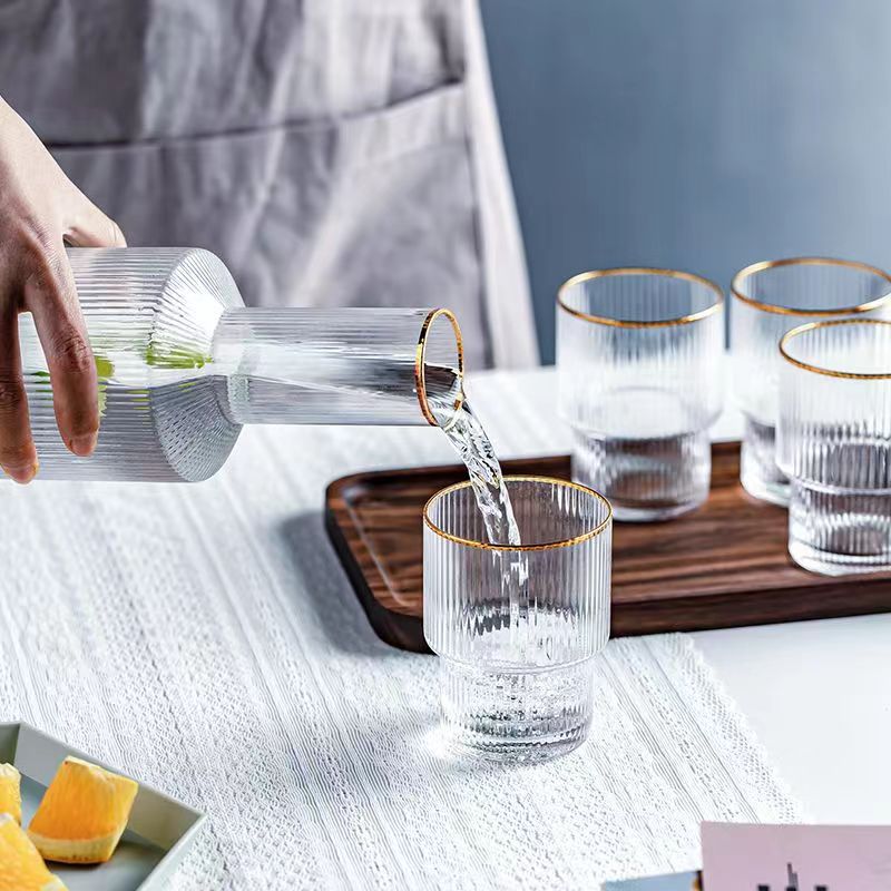 Elegant Vertical stripped Highball ripped Glass cup set set of 5pcs