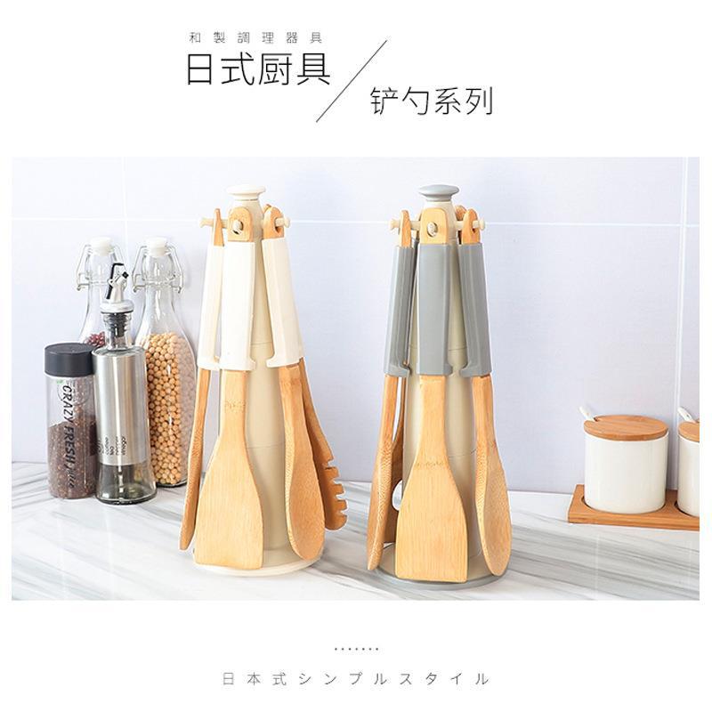 6 pcs wooden serving spoon set with silicone handle