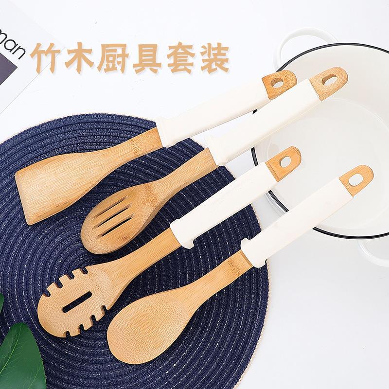 6 pcs wooden serving spoon set with silicone handle