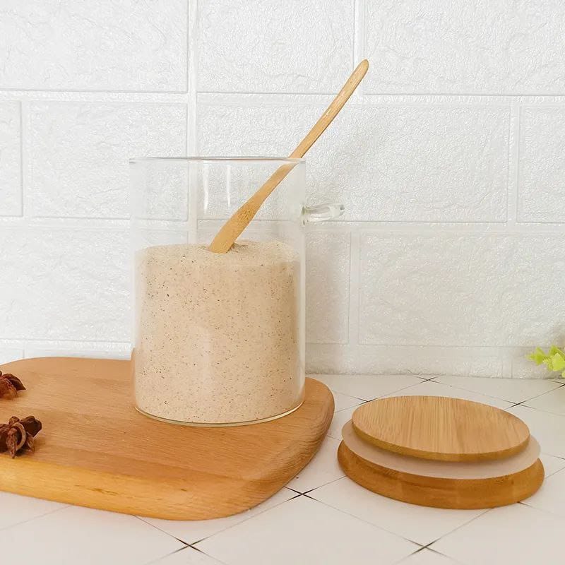 Glass Storage jar with spoon and bamboo lid