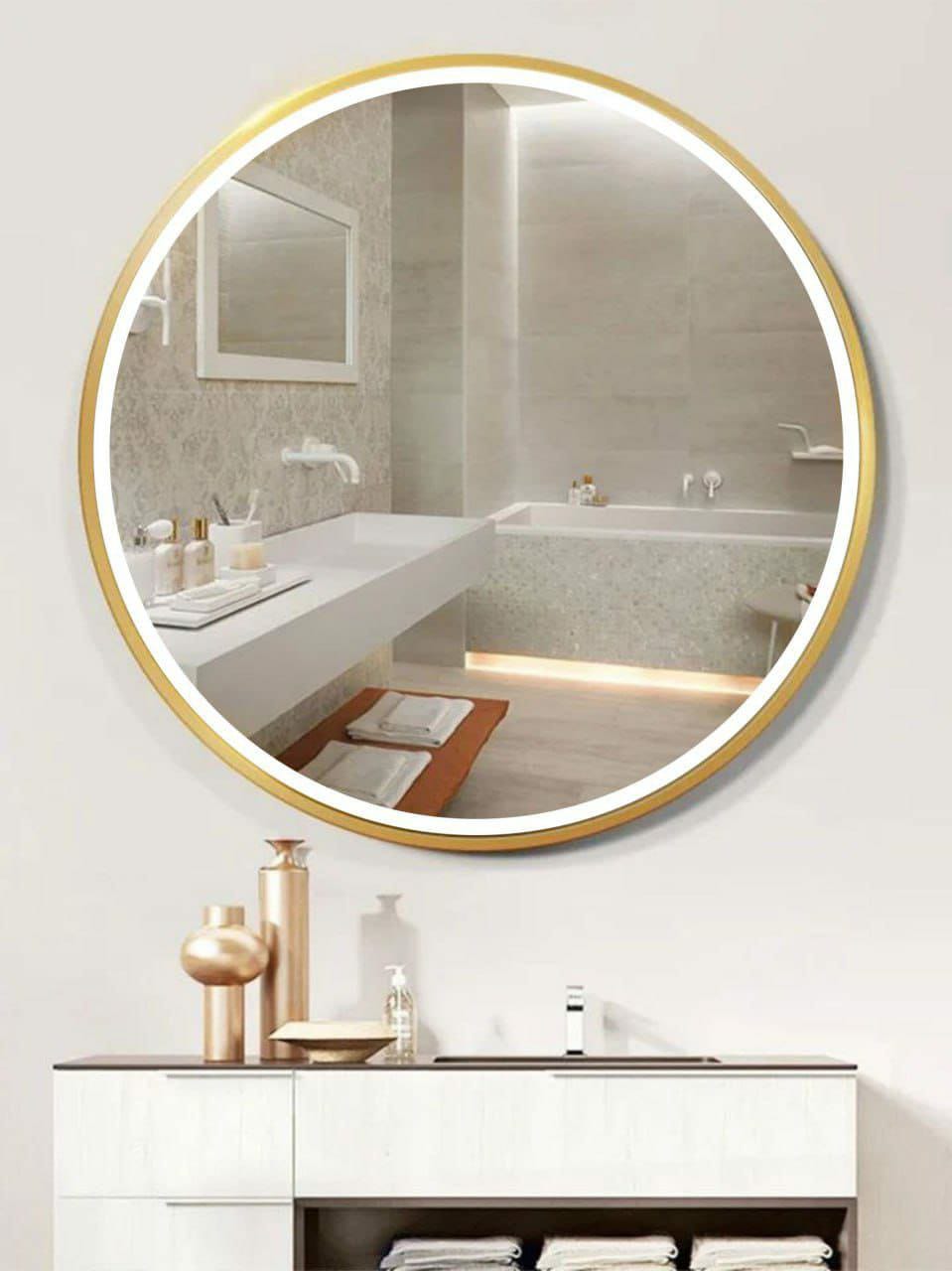 Round mirror with gold frame 40cm