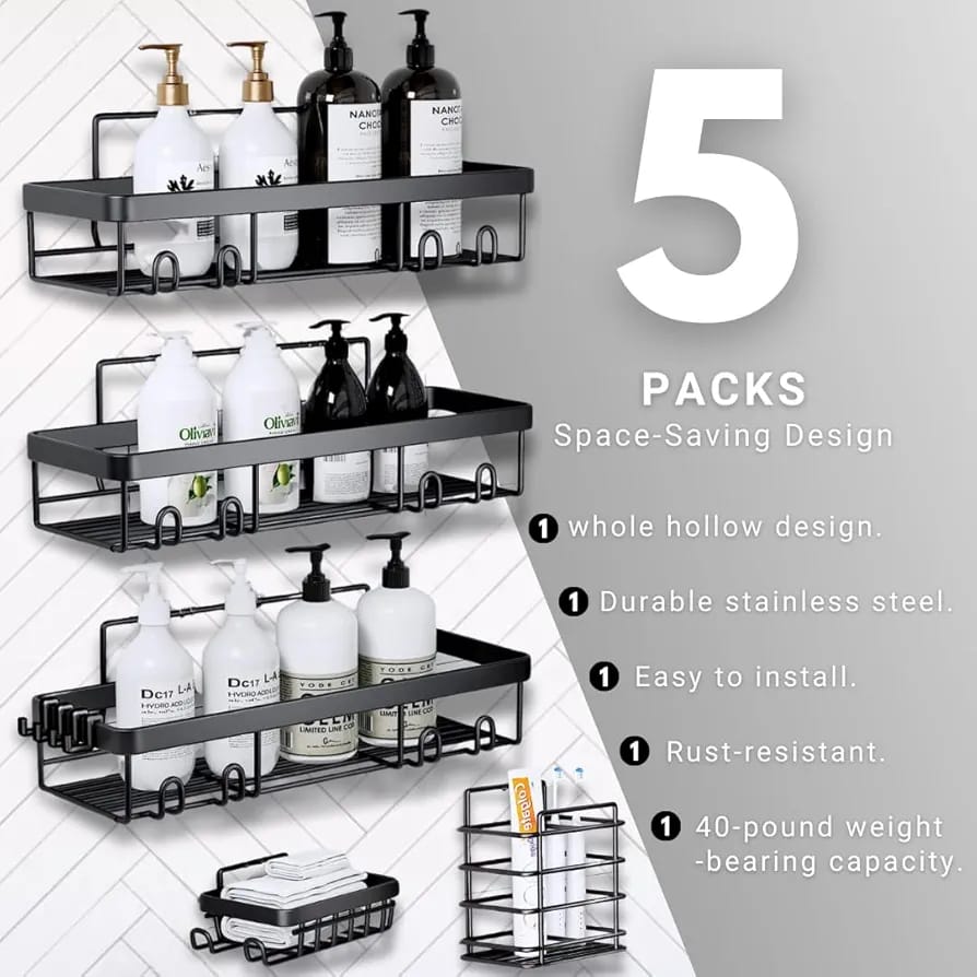 5pcs (3 rectangular) shower caddy