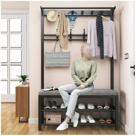 Multipurpose Entryway Bench shoe rack with clothes hanger