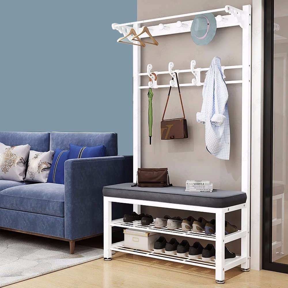 Multipurpose Entryway Bench shoe rack with clothes hanger