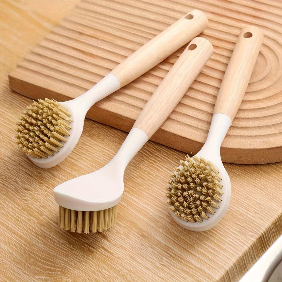 Hard bristle Pot/pan cleaning brush with wooden handle