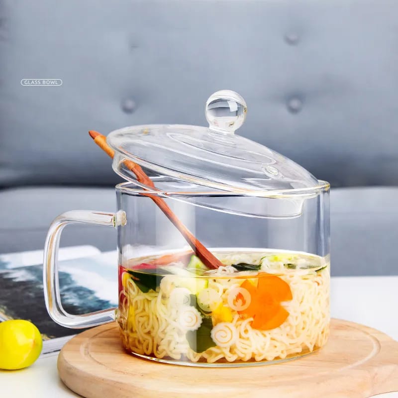 Glass heat resistant cooking pot with handle