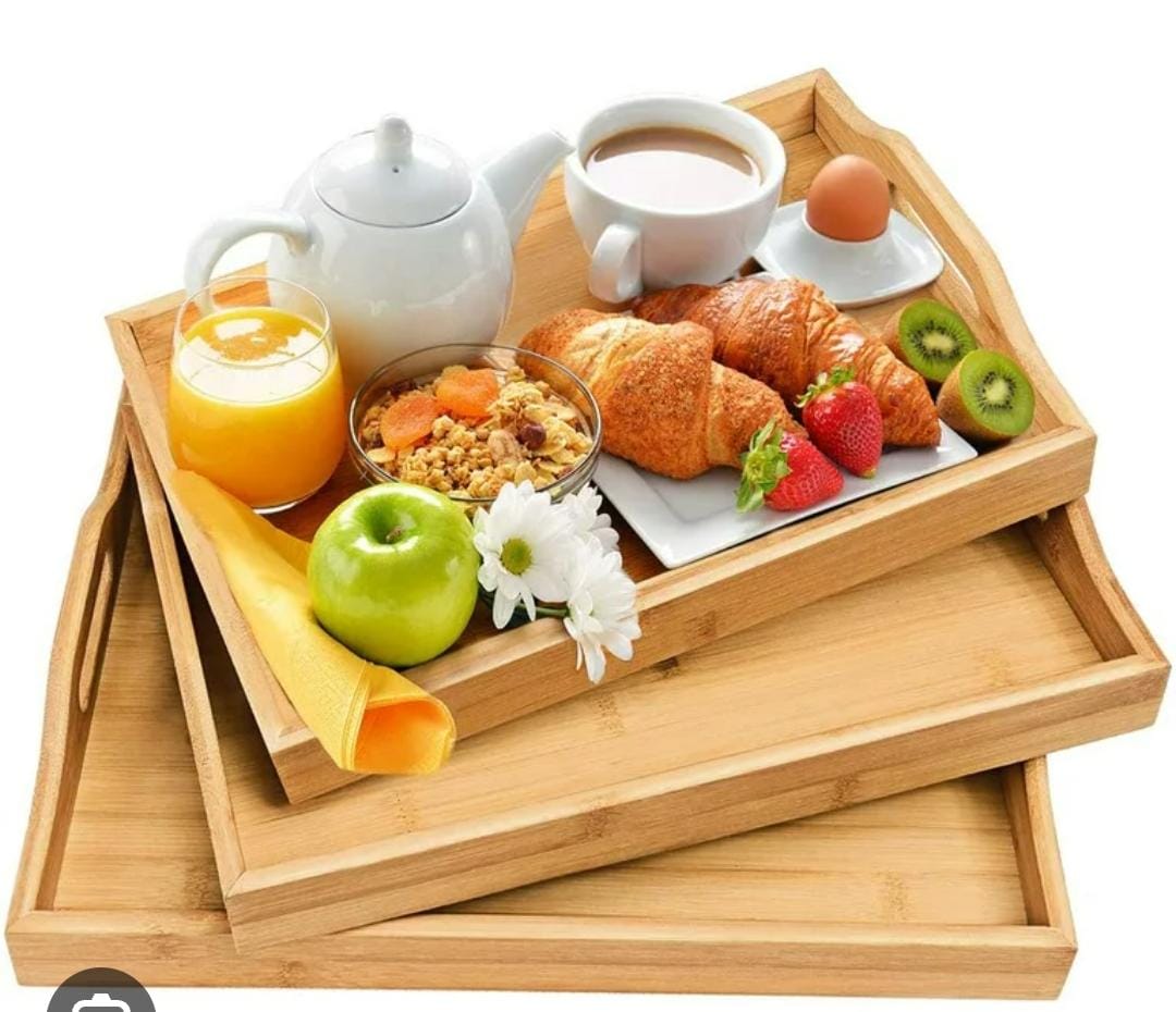 3 Piece Bamboo Tray Set