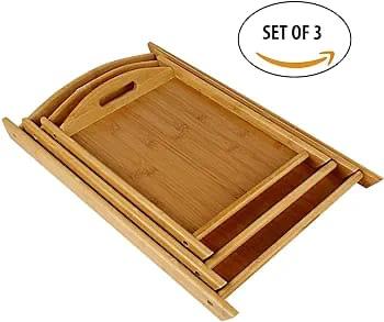 3pcs bamboo trays with long handle