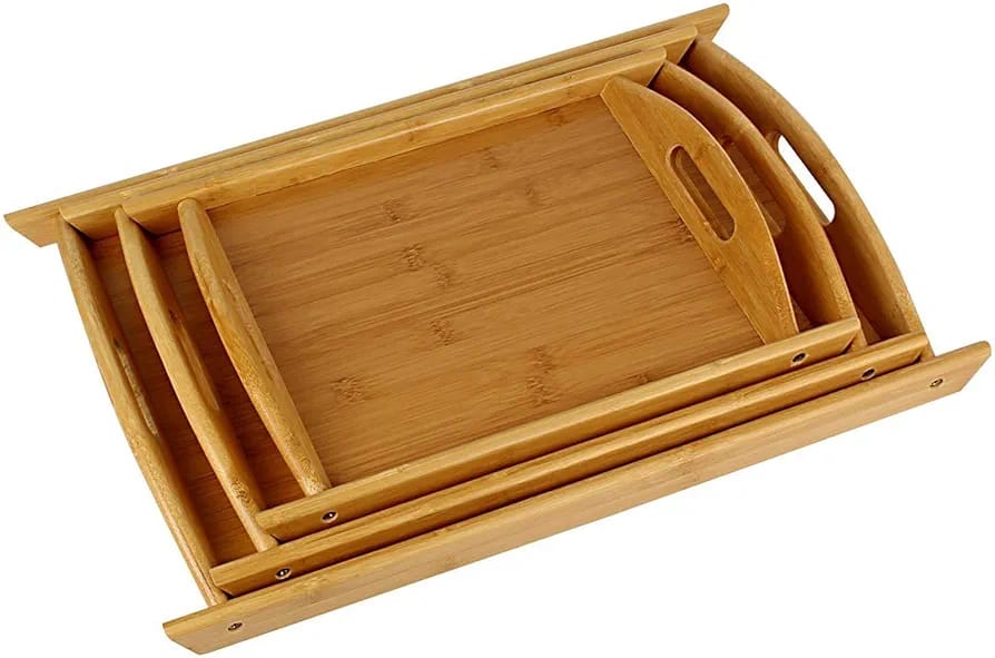 3pcs bamboo trays with long handle