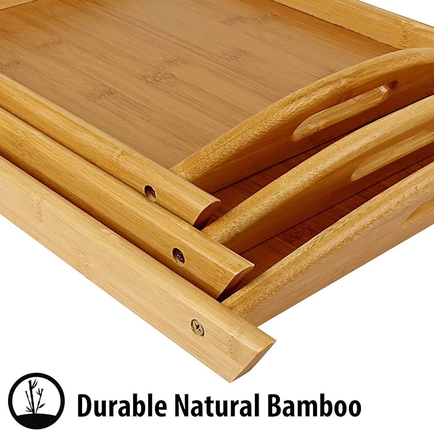 3pcs bamboo trays with long handle