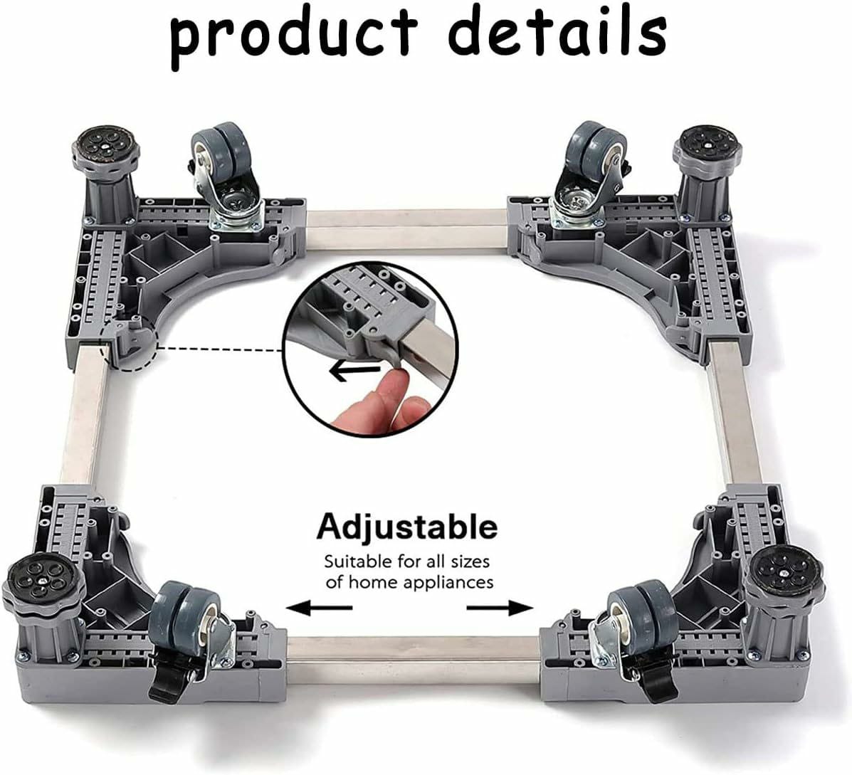 Adjustable fridge base with wheels and stand