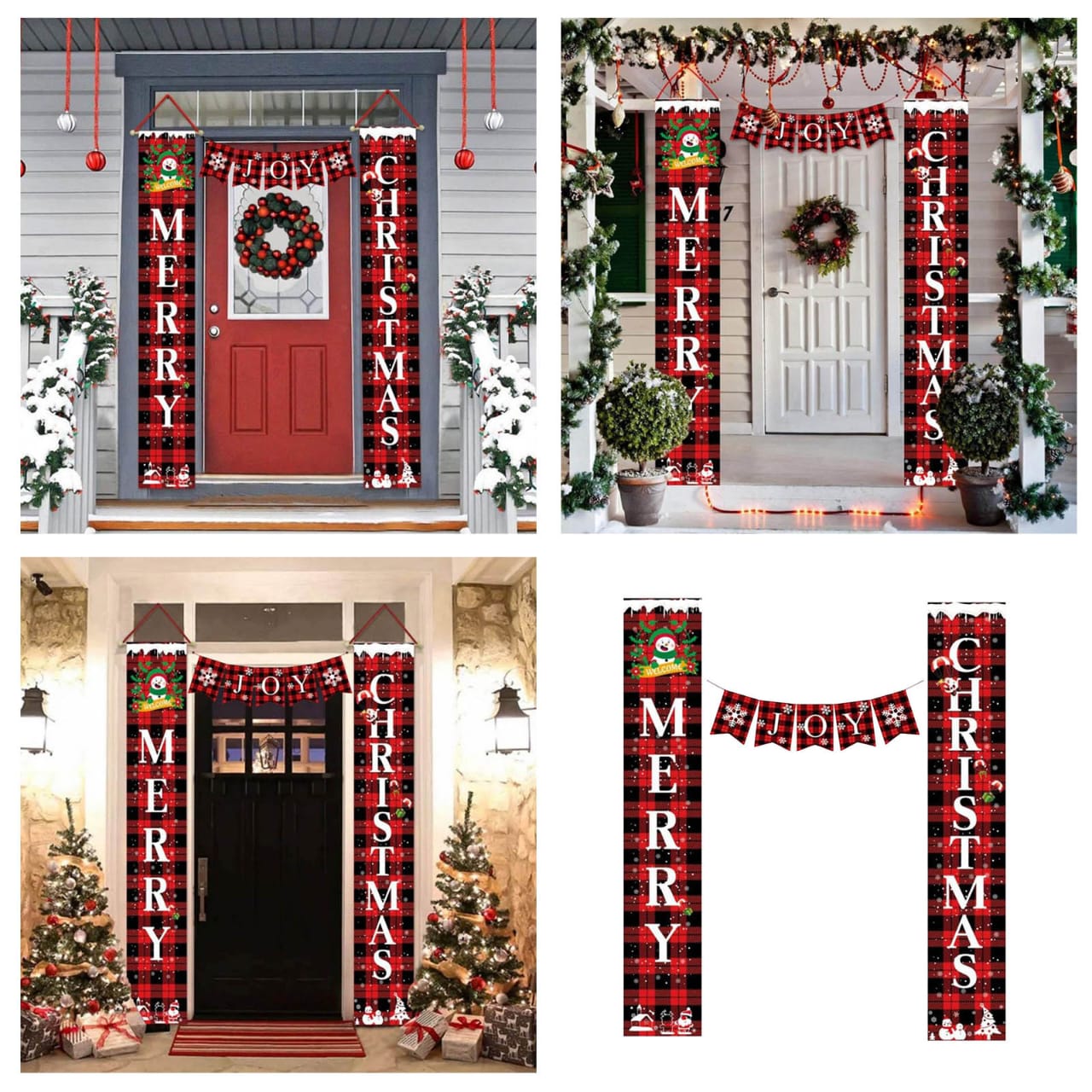 Merry Christmas Porch Sign Joy Christmas Banners Red Black Buffalo Plaid Porch Sign