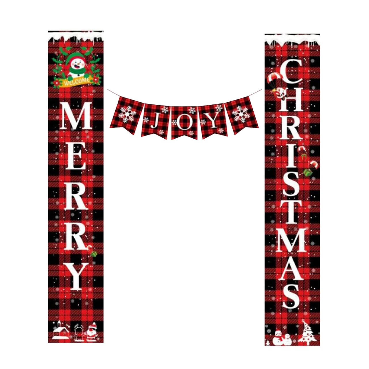 Merry Christmas Porch Sign Joy Christmas Banners Red Black Buffalo Plaid Porch Sign