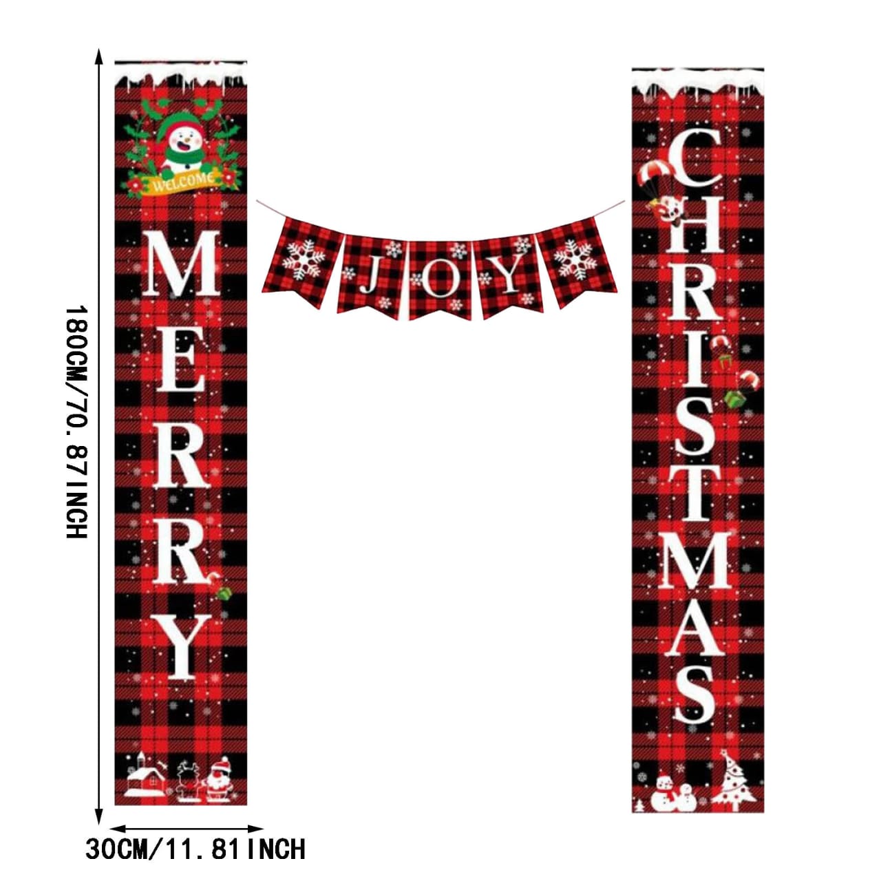 Merry Christmas Porch Sign Joy Christmas Banners Red Black Buffalo Plaid Porch Sign