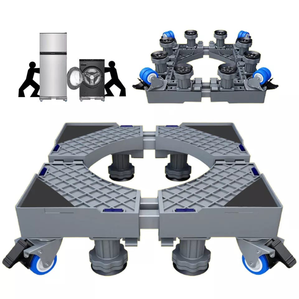 Adjustable fridge base with wheels and stand