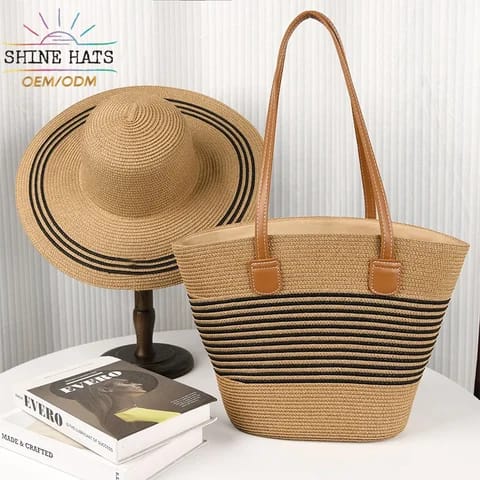 Versatile straw woven hat and bag set