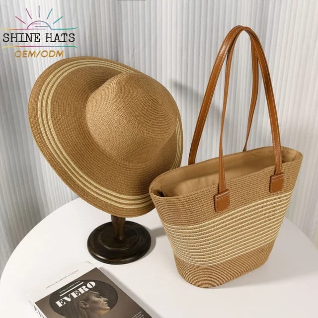 Versatile straw woven hat and bag set