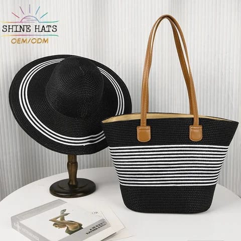 Versatile straw woven hat and bag set