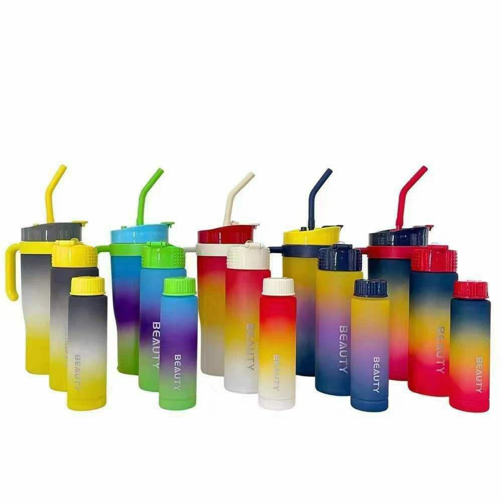 Gradient color frosted 3pcs water bottle with straw