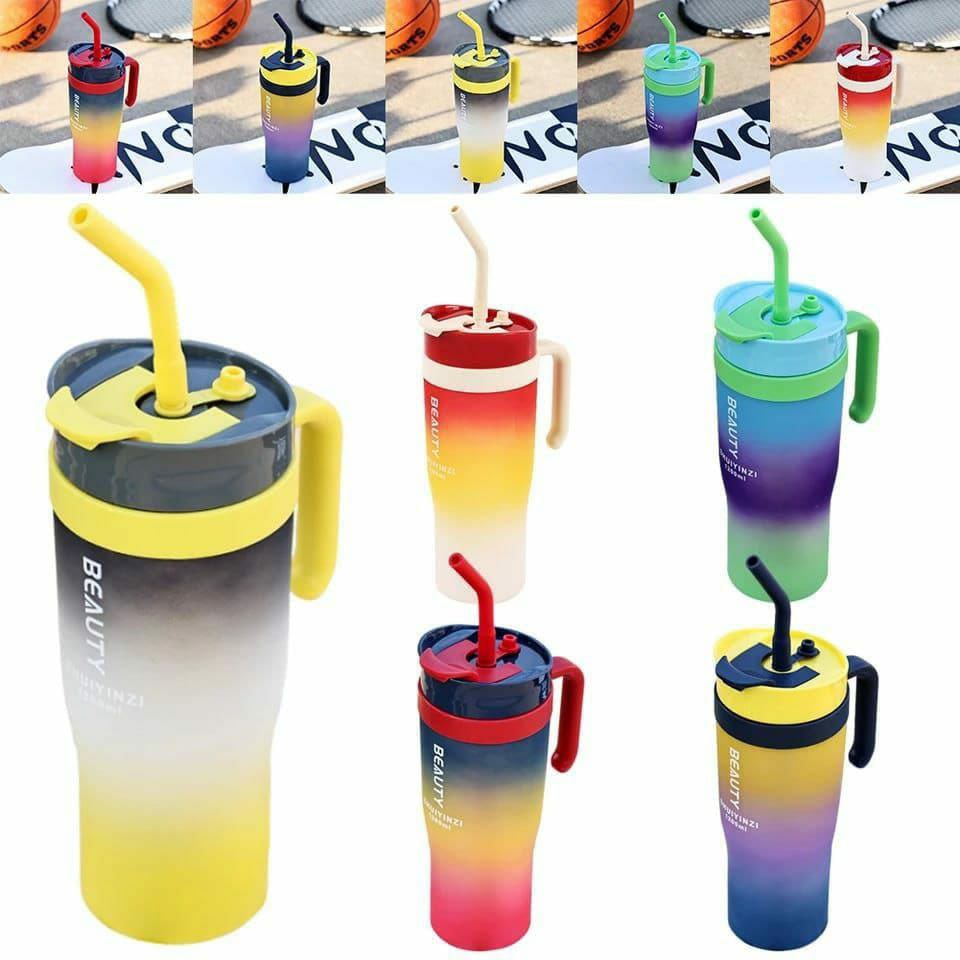 Gradient color frosted 3pcs water bottle with straw