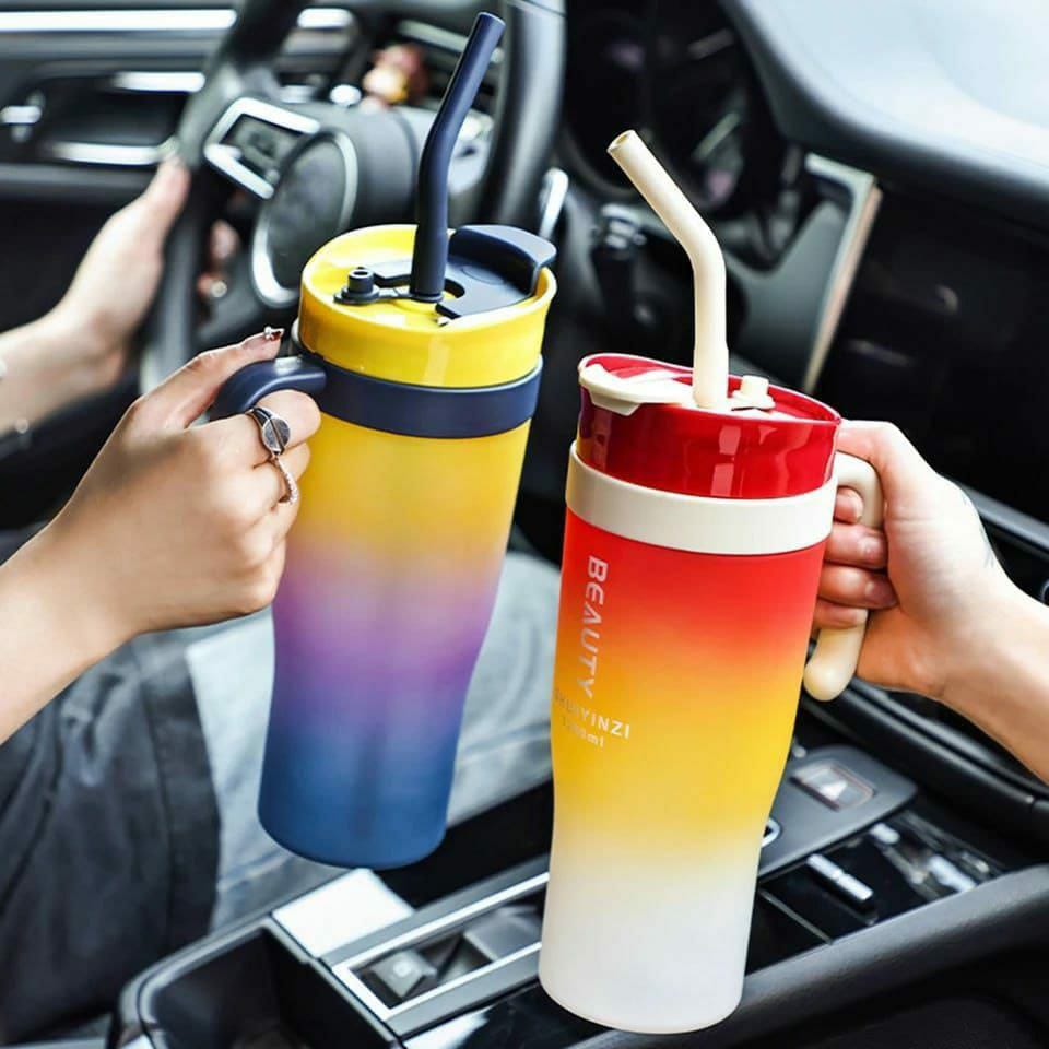 Gradient color frosted 3pcs water bottle with straw