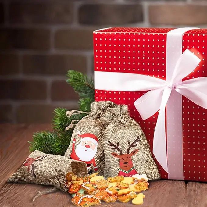 Jute Linen Drawstring Christmas Gift Bags