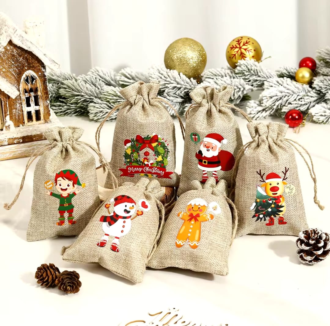 Jute Linen Drawstring Christmas Gift Bags