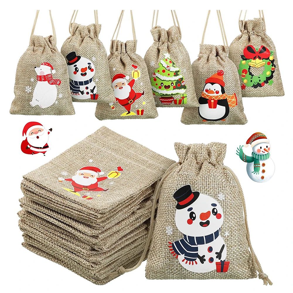 Jute Linen Drawstring Christmas Gift Bags