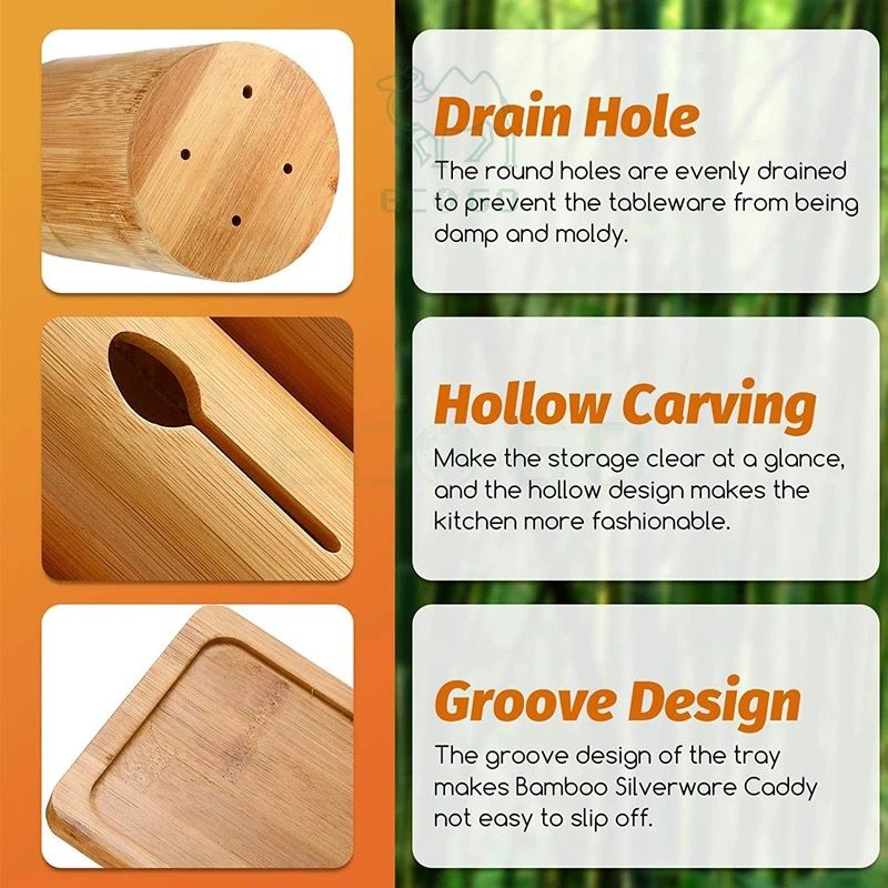 Eco-friendly 4in 1 bamboo cutlery holder inclusive of a bamboo base