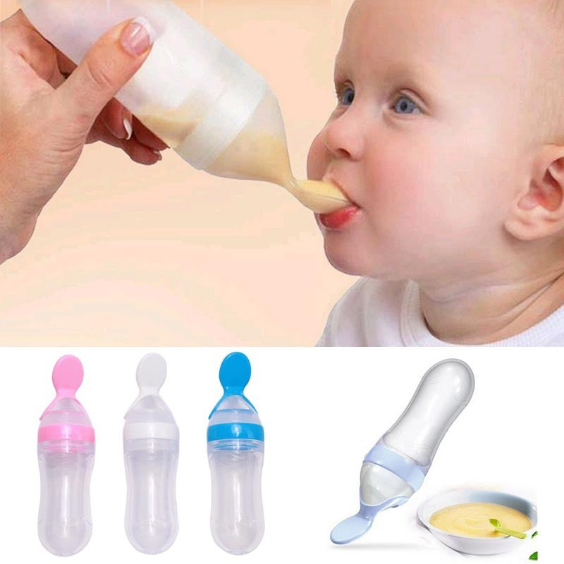 90ml Soft Silicone baby feeding bottle with spoon tip