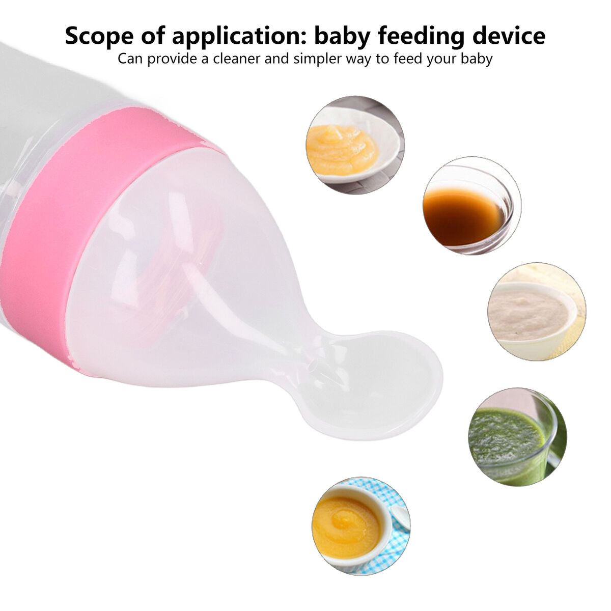 90ml Soft Silicone baby feeding bottle with spoon tip