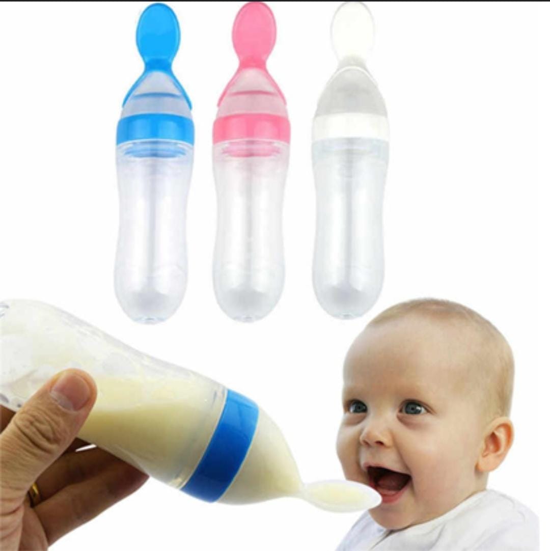 90ml Soft Silicone baby feeding bottle with spoon tip