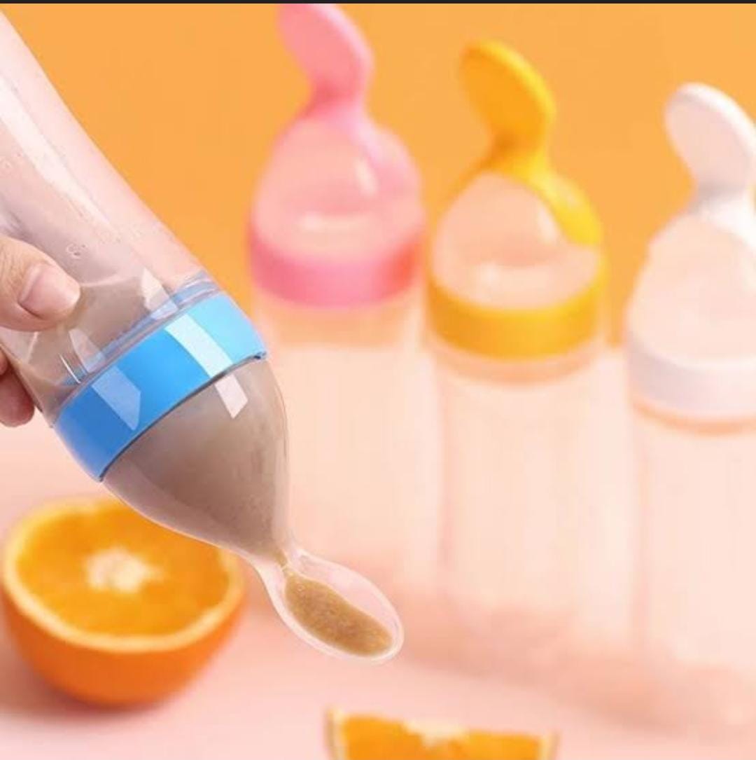 90ml Soft Silicone baby feeding bottle with spoon tip