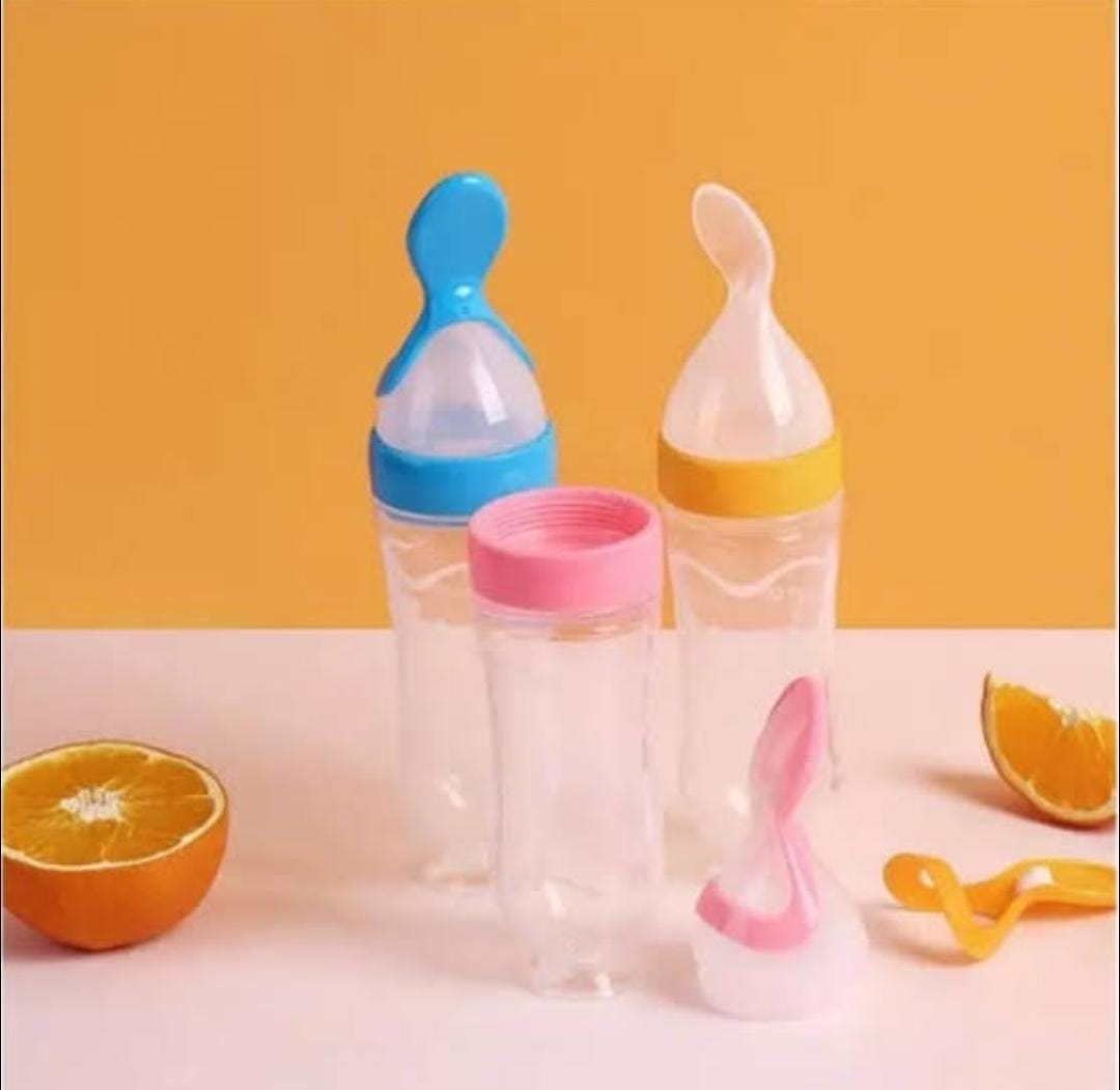 90ml Soft Silicone baby feeding bottle with spoon tip