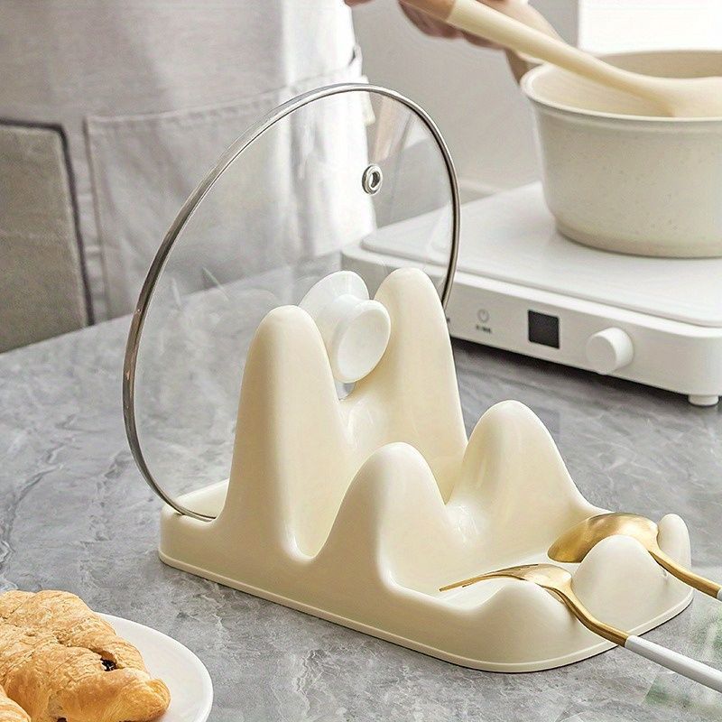 Multifunctional kitchen counter top pot lid and serving spoon holder/rack