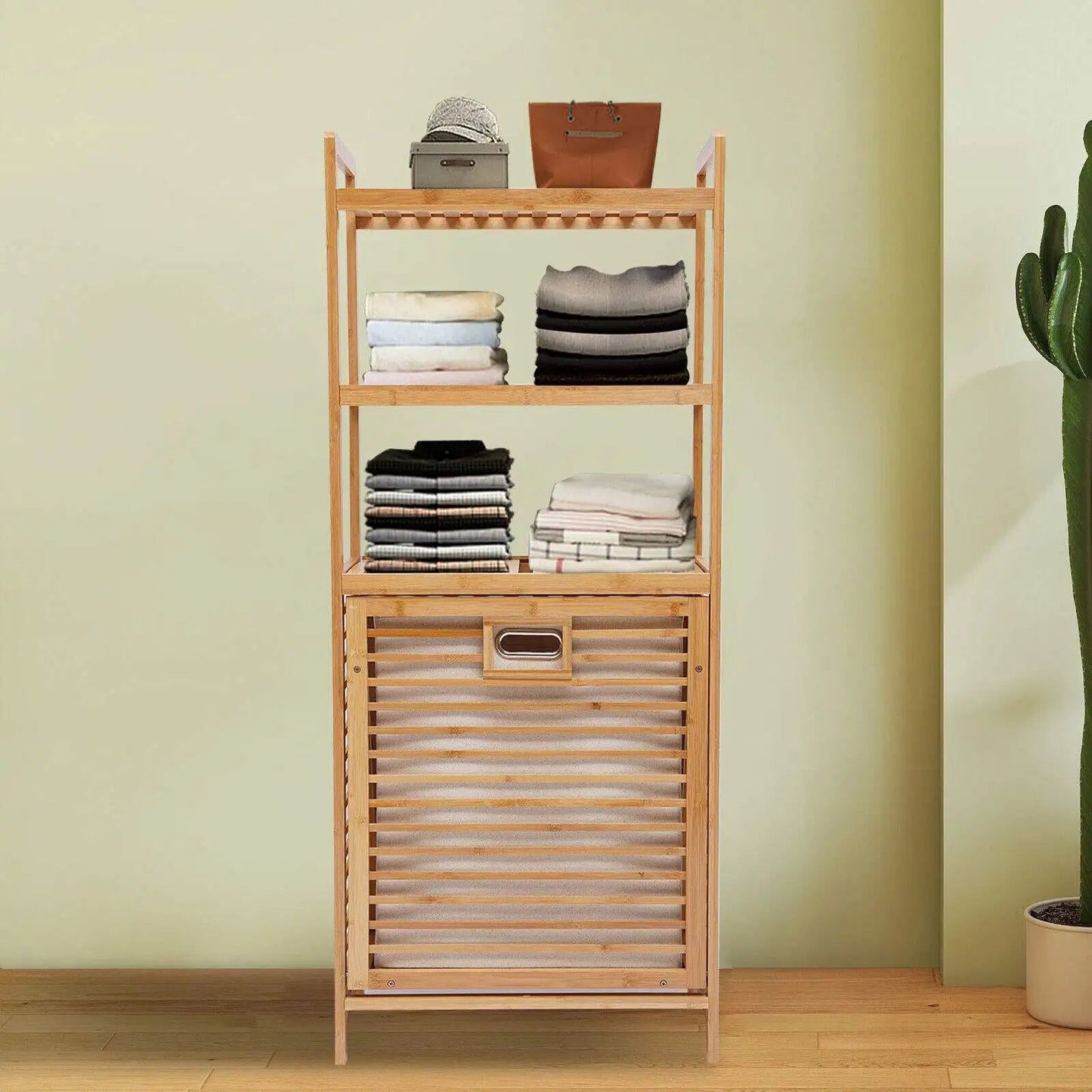 Bamboo Laundry Basket Organizer | 2-Tier Shelves