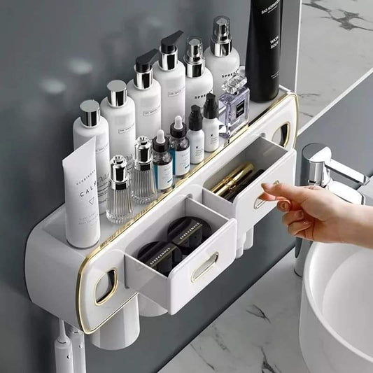 Wall Mounted Self-adhesive Toothpaste with Toothbrush Holder/Bathroom organizer