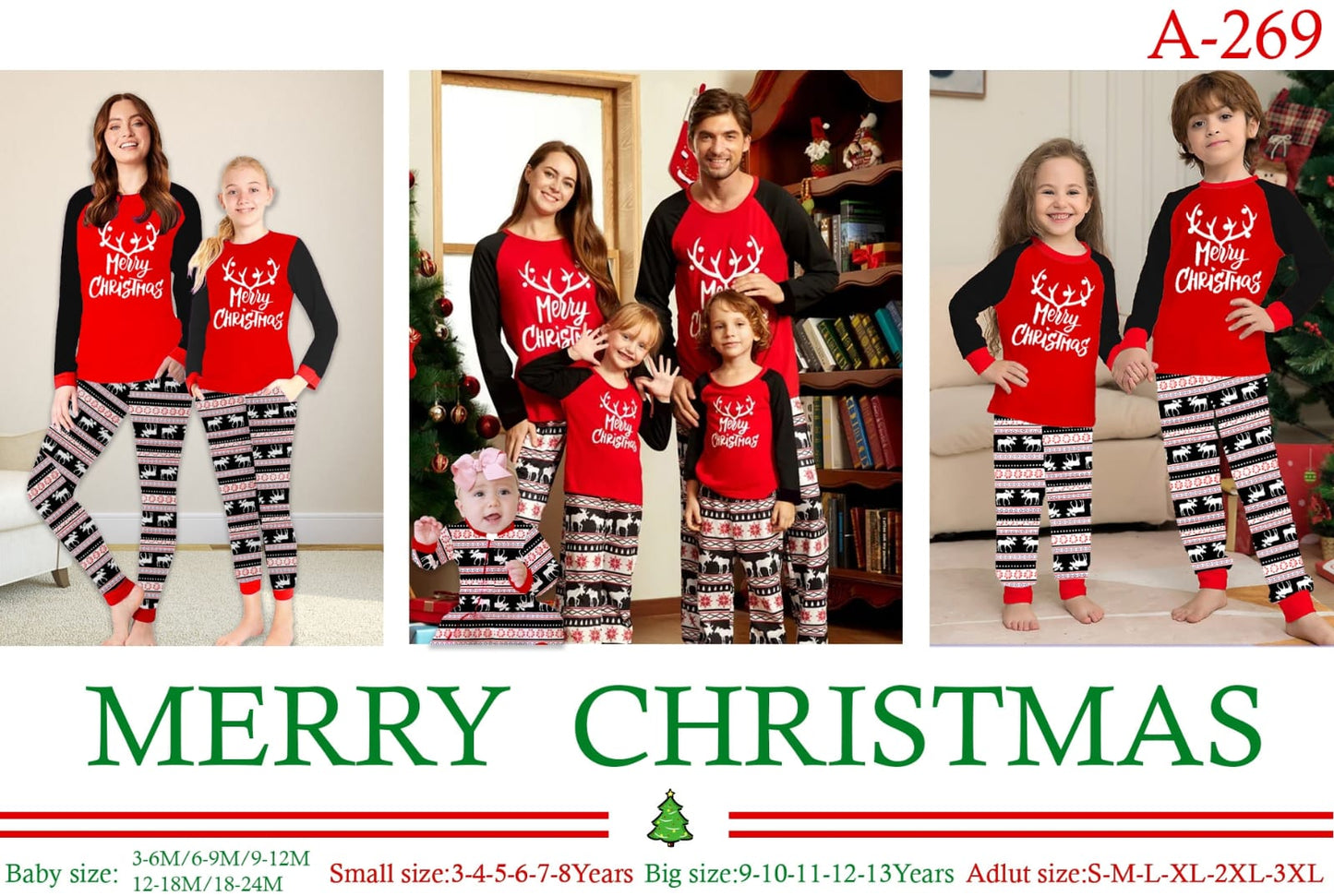 Christmas pyjamas outfit for both Adults &kids pyjamas set(top+pant)