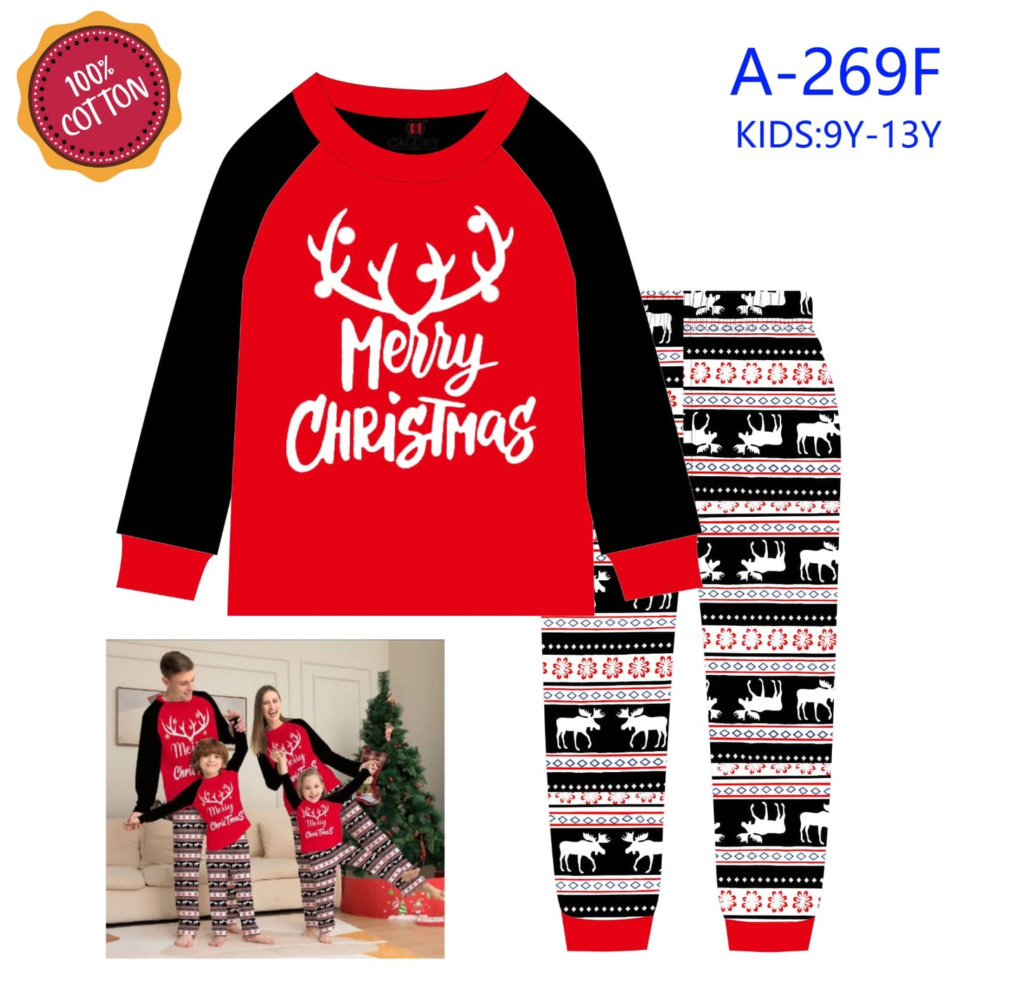 Christmas pyjamas outfit for both Adults &kids pyjamas set(top+pant)