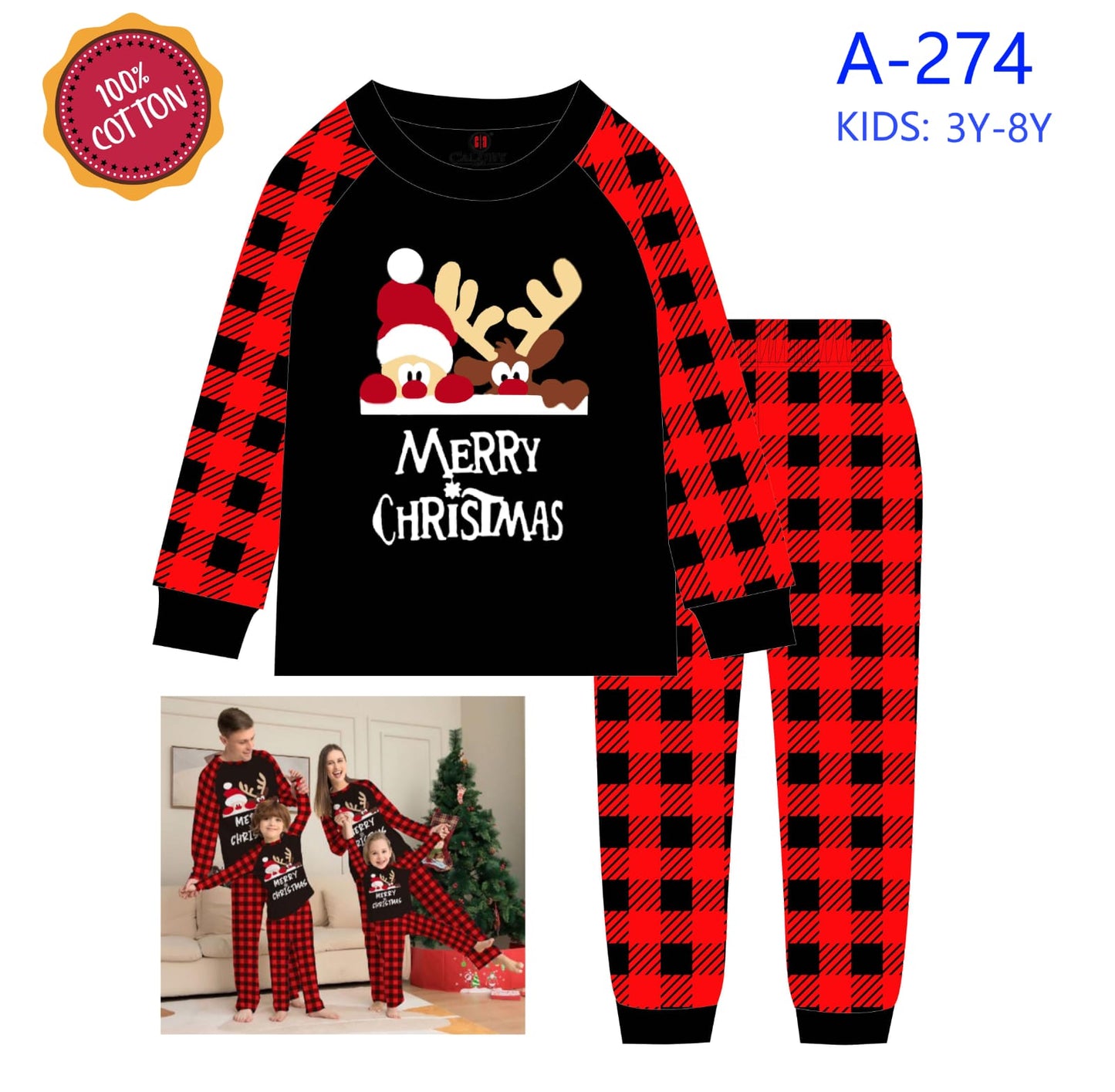 Christmas pyjamas outfit for both Adults &kids pyjamas set(top+pant)