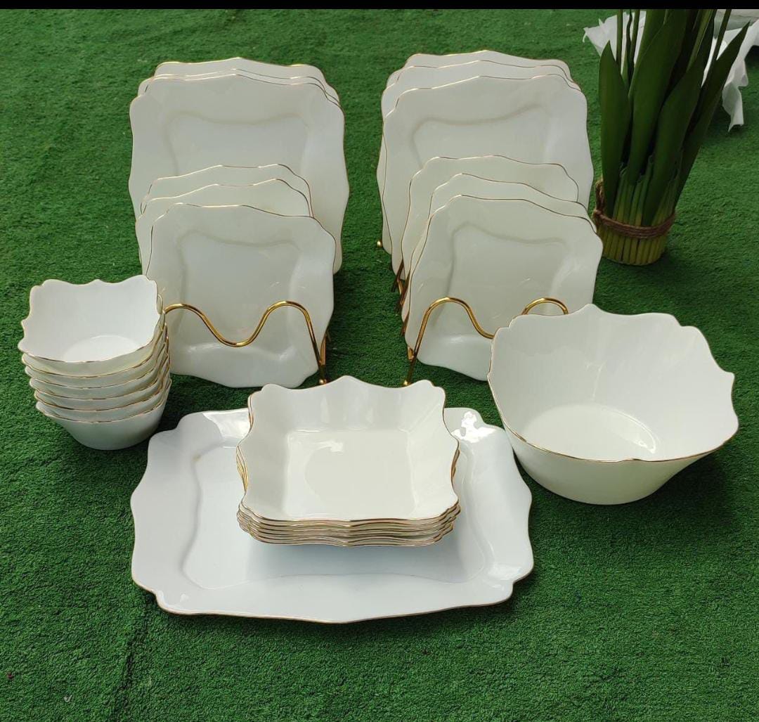 26pcs white-gold dinner set