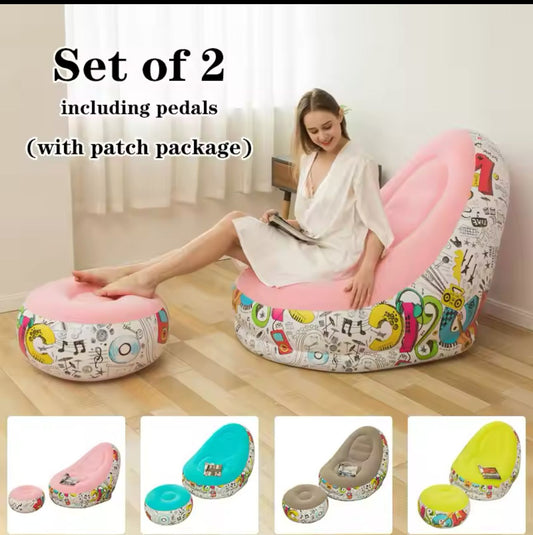 Inflatable Deluxe Lounge Seat / Inflatable seat with Foot rest & Free Pump (2pcs Sets)