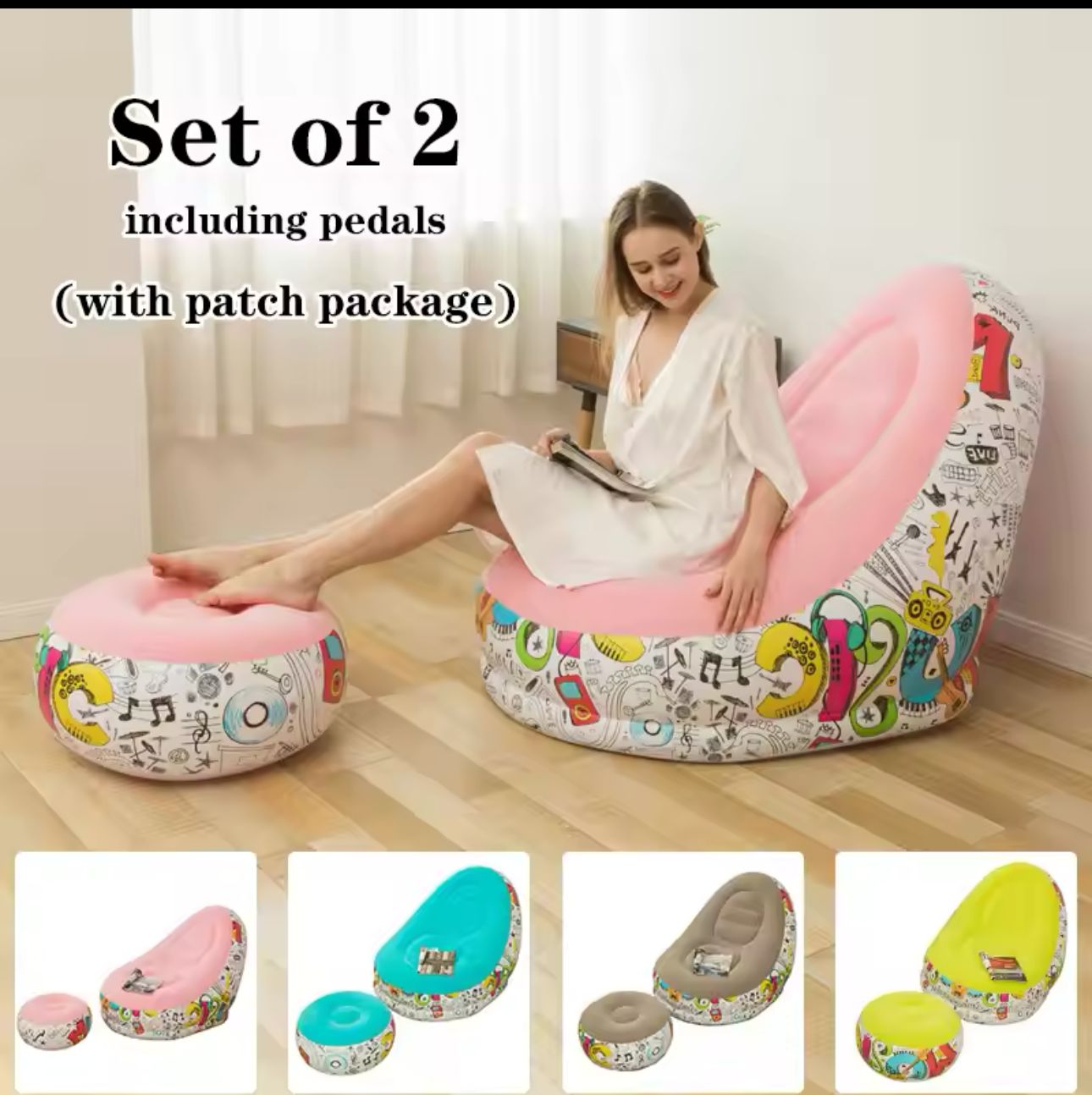 Inflatable Deluxe Lounge Seat / Inflatable seat with Foot rest & Free Pump (2pcs Sets)