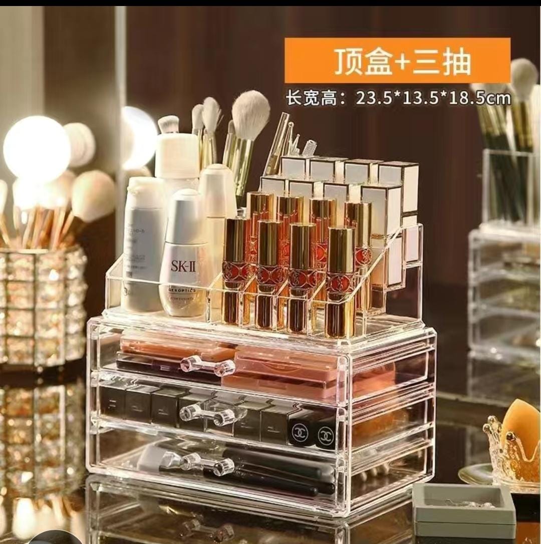 3 Layer Acrylic Transparent Makeup Drawer/Organizer Desktop Cosmetic Storage Box for  Lipstick, Jewelry