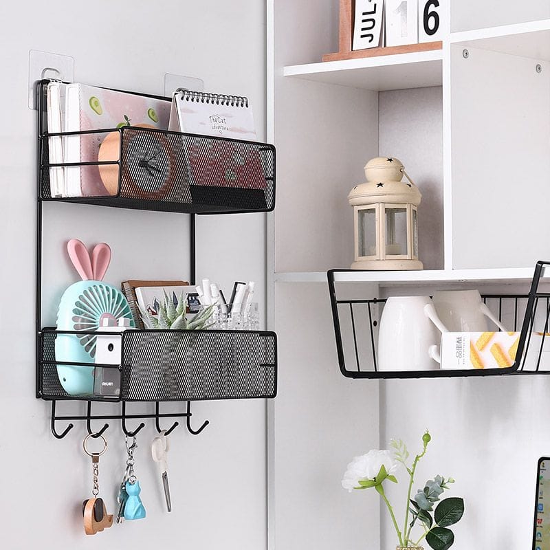 2 Layers Mesh Bathroom rack/ Organizer with self adhesive stickers & hooks